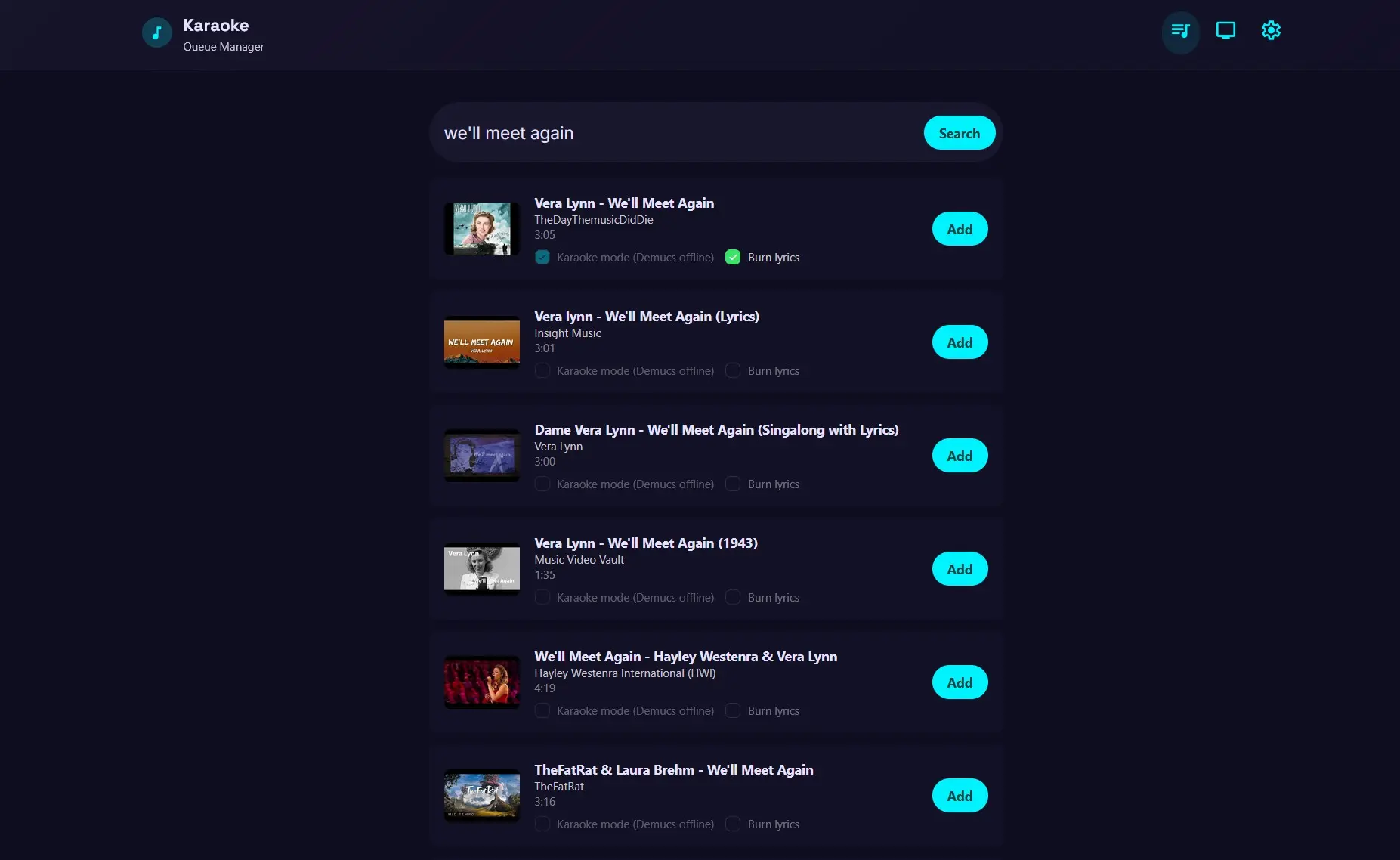Initial karaoke app prototype interface
