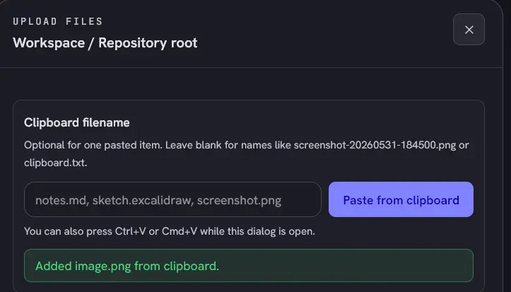 Project Board clipboard upload dialog