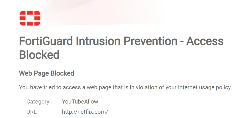 Firewall displays a block page